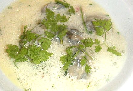 Snail Ravioli in Mild Garlic Broth