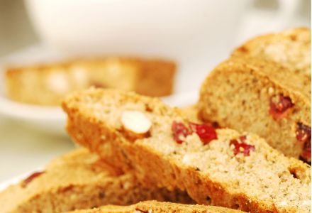 Green Tea Biscotti with Dried Cranberries and Almonds