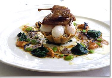 Quail and Quail Egg Tartlets with Confit Onions, Truffles, Bacon and Wild Mushrooms