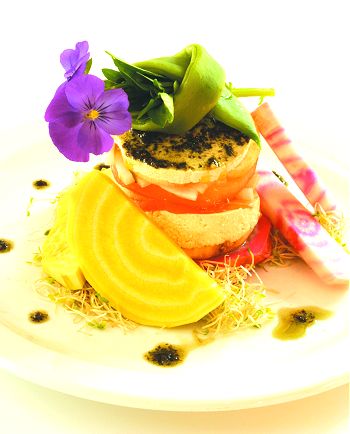 Vegetable Millefeuilles with Chevre Gratin and Parmesan Tuiles