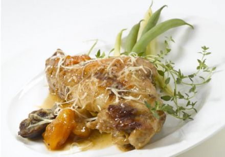 Rabbit with Dates and Apricots Gratinéed with Ancêtre Emmental