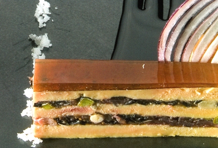 Millefeuille of Spice-Marinated Foie Gras, Confit Figs and Madeira Aspic