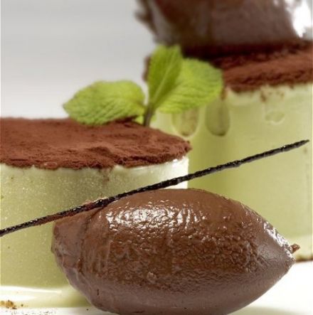 Mint ice cream with bitter chocolate mousse 