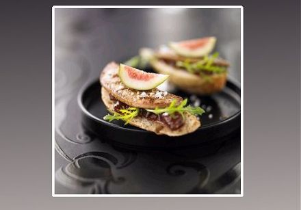 Glam's (foie gras, fig and argula canapés)