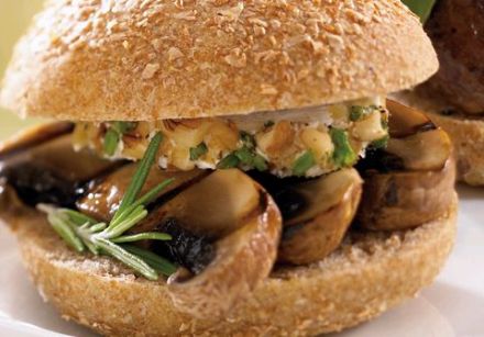 French-Style Burger with Mushrooms and Goat Cheese