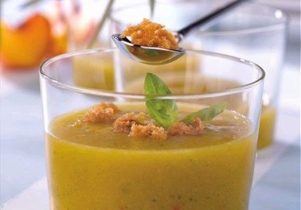 Nectarine Gazpacho with Gingerbread and Basil