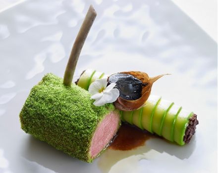 Green-coated Lamb Rack with Zucchini Cannelloni and Fresh Chevre