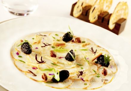 Rock Lobster Carpaccio Marinated in Acacia Honey with Shaved Foie Gras and Mushroom Chutney