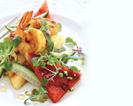 Curried-Shrimp Salad with Grilled Watermelon 