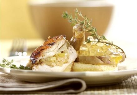 Pheasant Breasts Stuffed with Slowly-Cooked Leeks, with Ice Cider “Crystals” and Foie Gras 