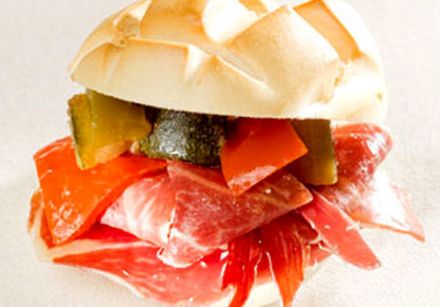 Serrano ham and pisto (Spanish ratatouille) sandwich