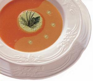 Roasted Tomato Bisque with Yogurt, Basil and Olive Oil