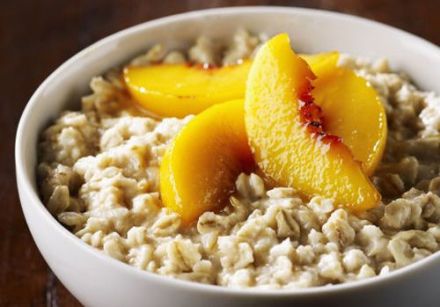 Brunch oatmeal with caramelized peaches and brown sugar
