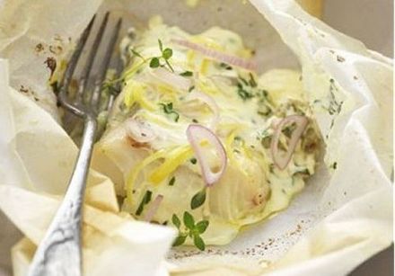 Cod with Shallots en Papillote