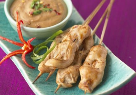 Grilled chicken with cumin, peanut dipping sauce