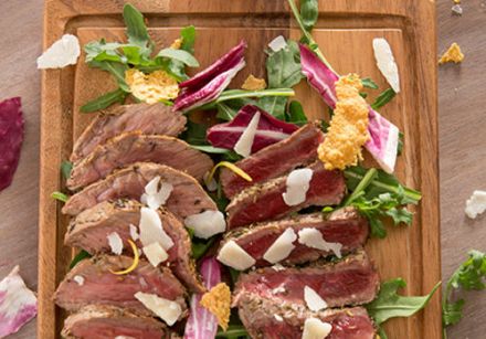 Thinly-Sliced Beef with Parmesan Tuiles 