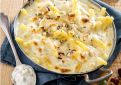 Macaroni Gratin with Gorgonzola and Mascarpone with Slivered Hazelnuts