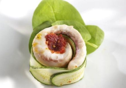 Tilapia and zucchini roulade with sundried tomato filling