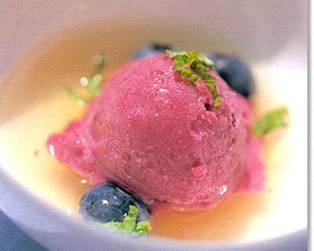Blueberry Sorbet with Lemon and Tarragon Jus