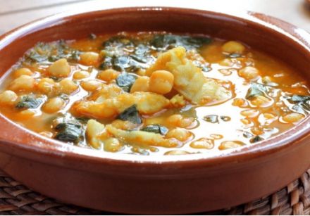 Spanish Easter Fasting Soup with chickpeas and cod