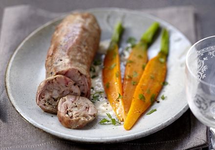 Chablis andouillette with fondant carrots and herbs 