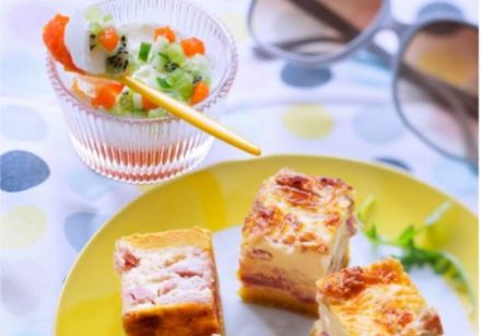Quiche Bites with Red Pepper, Cucumber, Kiwi and Mascarpone Jelly