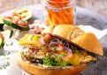 Chicken burger with olive mayo and Queijo de Sao Jorge