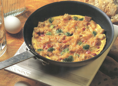 Frittata Calabrese Style with pasta, spicy sausage and red bell pepper