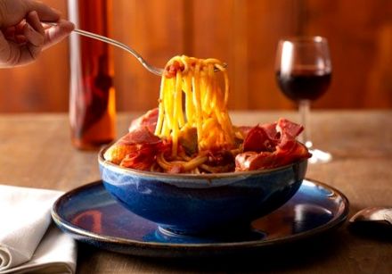 Spaghetti with Piperade and Ham