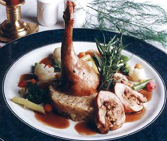 Roast Rabbit Haunch with Thyme and Simmered Barley, Onion and Beer