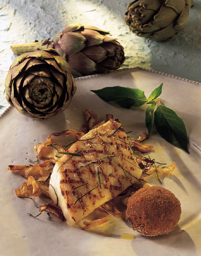 Grilled Turbot and Artichokes with Pineapple Sage-Infused Oil