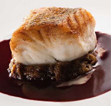 Roasted Pike-Perch with Shallot Fondue and Red Wine Sauce