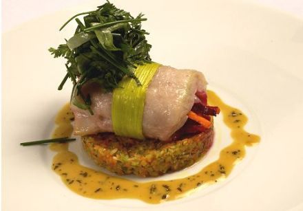 Nile Perch Roulades on Vegetable Tabbouleh with Cumin and Citrus Butter