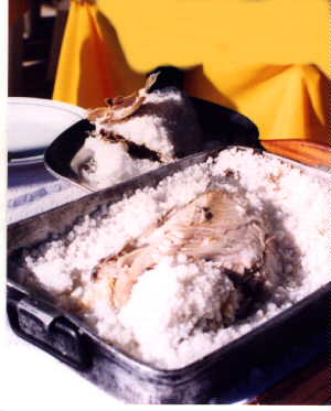 Dorado (or other fish) cooked in a salt crust