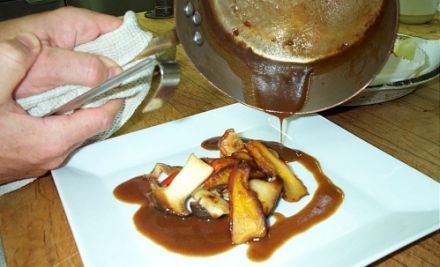 Sauté of Wild Mushrooms with Sherry and Crispy Potatoes with Garlic Flower, goat cheese sauce 1