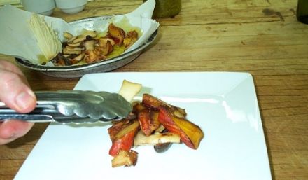 Sauté of Wild Mushrooms with Sherry and Crispy Potatoes with Garlic Flower, goat cheese sauce 2