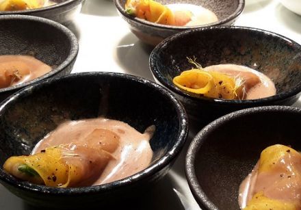 Mango Lobster Ravioli with Verbena and Creamy Signature Chocolate Bisque 1